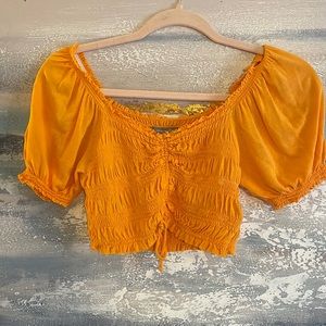 Urban Outfitters Gold Puff Sleeve Crop Top